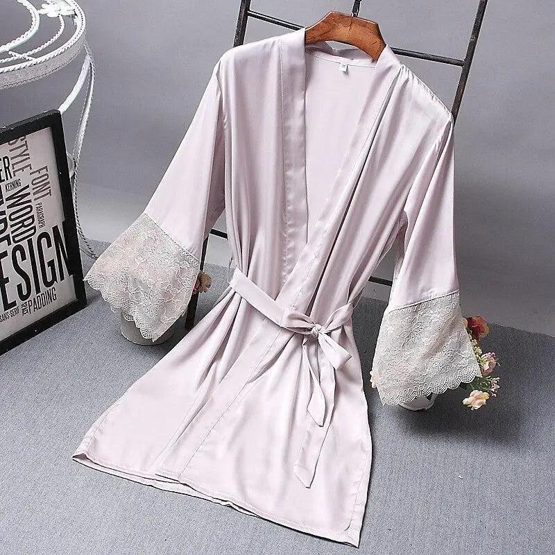Lightweight Pink Women Sleepwear Classic Design Silk Bathrobe Lace Trim Bridesmaid Bride Party Robes Stevvex