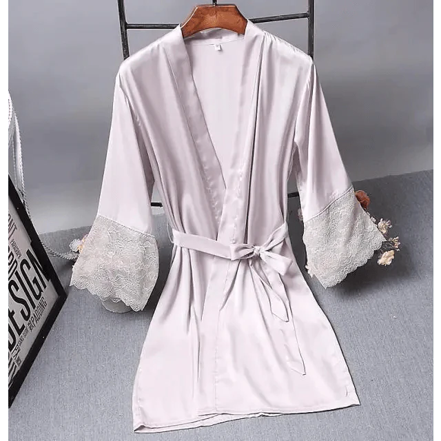 Lightweight Pink Women Sleepwear Classic Design Silk Bathrobe Lace Trim Bridesmaid Bride Party Robes Stevvex