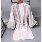 Lightweight Pink Women Sleepwear Classic Design Silk Bathrobe Lace Trim Bridesmaid Bride Party Robes Stevvex