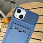 Lightweight Slide Camera Protection Card Holder Wallet Phone Case For iPhone 13 14 Pro Max 12 11 Soft Silicone Cover Soft Skin Silicone Cover Yellow Card Holder Sliding Camera Protection Cover For iPhone Stevvex