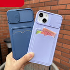 Lightweight Slide Camera Protection Card Holder Wallet Phone Case For iPhone 13 14 Pro Max 12 11 Soft Silicone Cover Soft Skin Silicone Cover Yellow Card Holder Sliding Camera Protection Cover For iPhone Stevvex
