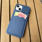 Lightweight Slide Camera Protection Card Holder Wallet Phone Case For iPhone 13 14 Pro Max 12 11 Soft Silicone Cover Soft Skin Silicone Cover Yellow Card Holder Sliding Camera Protection Cover For iPhone Stevvex
