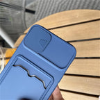 Lightweight Slide Camera Protection Card Holder Wallet Phone Case For iPhone 13 14 Pro Max 12 11 Soft Silicone Cover Soft Skin Silicone Cover Yellow Card Holder Sliding Camera Protection Cover For iPhone Stevvex