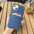 Lightweight Slide Camera Protection Card Holder Wallet Phone Case For iPhone 13 14 Pro Max 12 11 Soft Silicone Cover Soft Skin Silicone Cover Yellow Card Holder Sliding Camera Protection Cover For iPhone Stevvex