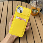 Lightweight Slide Camera Protection Card Holder Wallet Phone Case For iPhone 13 14 Pro Max 12 11 Soft Silicone Cover Soft Skin Silicone Cover Yellow Card Holder Sliding Camera Protection Cover For iPhone Stevvex