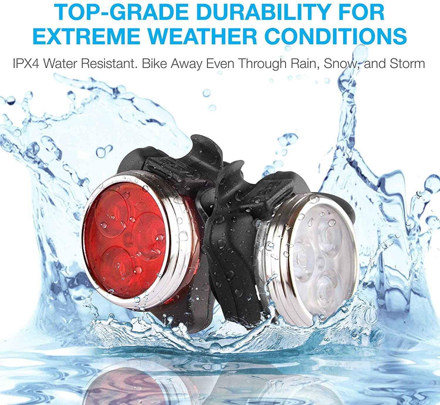 Lightweight USB Rechargeable Bike Light Set Super Bright Front Headlight And Rear LED Bicycle Light 4 Light Mode Options USB Rechargeable Bike Light Set LED Bicycle Front Headlight And Rear Taillight Lithium Battery 650mAh Stevvex