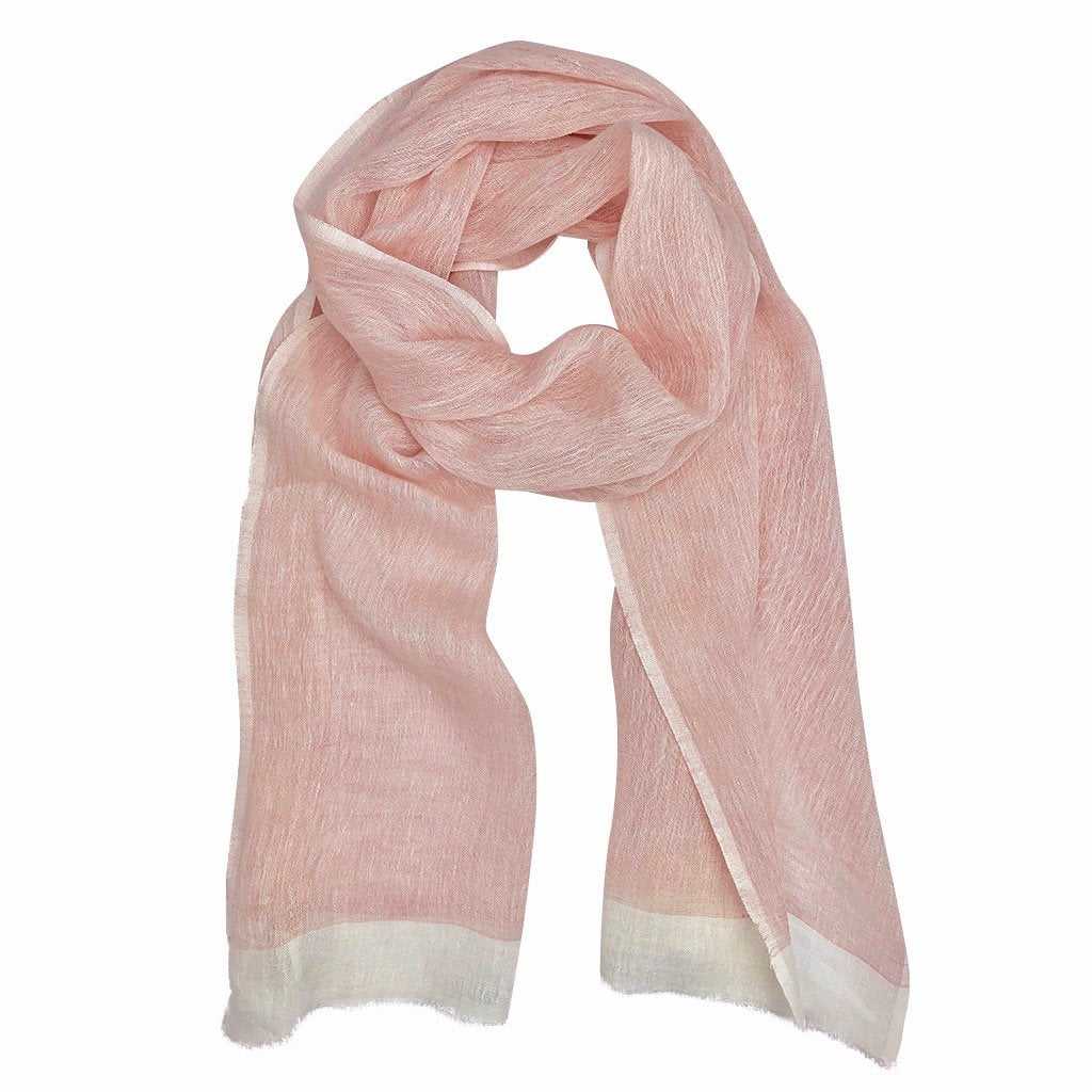 Linen Gauze Two-Tone Scarf Lightweight Handwoven Eyelash Fringe White Stripe BandsCo Straps