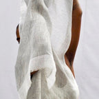 Linen Gauze Two-Tone Scarf Lightweight Handwoven Eyelash Fringe White Stripe BandsCo Straps