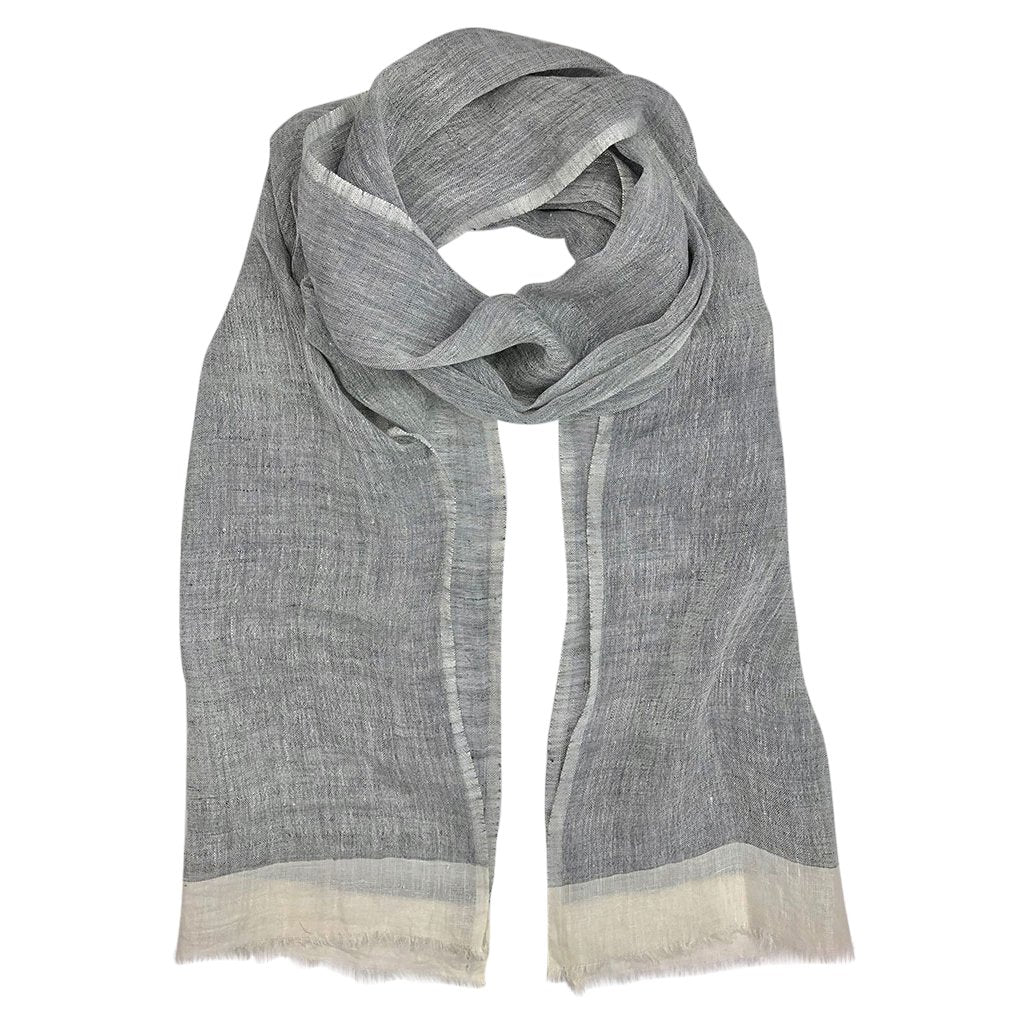 Linen Gauze Two-Tone Scarf Lightweight Handwoven Eyelash Fringe White Stripe BandsCo Straps