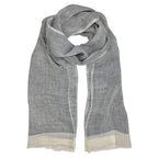 Linen Gauze Two-Tone Scarf Lightweight Handwoven Eyelash Fringe White Stripe BandsCo Straps