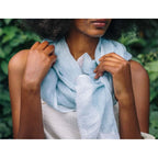 Linen Gauze Two-Tone Scarf Lightweight Handwoven Eyelash Fringe White Stripe BandsCo Straps