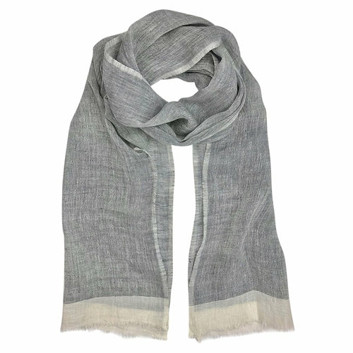 Linen Gauze Two-Tone Scarf Lightweight Handwoven Eyelash Fringe White Stripe BandsCo Straps