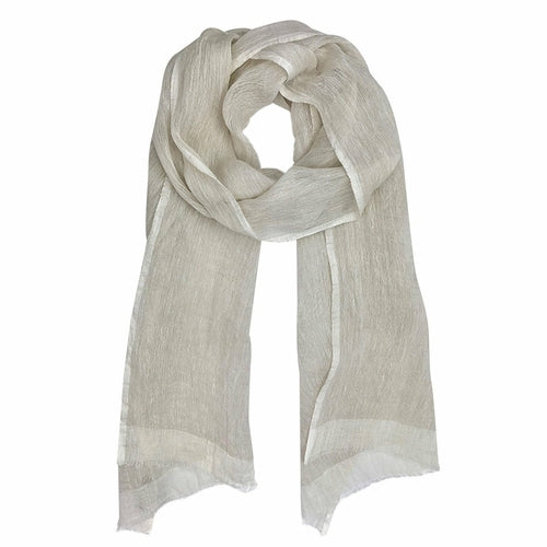 Linen Gauze Two-Tone Scarf Lightweight Handwoven Eyelash Fringe White Stripe BandsCo Straps