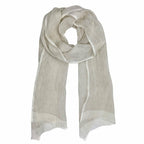 Linen Gauze Two-Tone Scarf Lightweight Handwoven Eyelash Fringe White Stripe BandsCo Straps