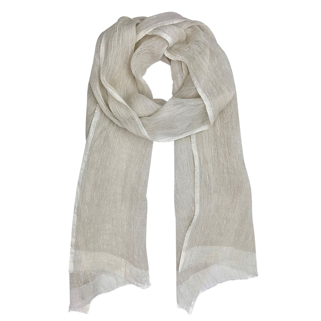 Linen Gauze Two-Tone Scarf Lightweight Handwoven Eyelash Fringe White Stripe BandsCo Straps