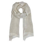 Linen Gauze Two-Tone Scarf Lightweight Handwoven Eyelash Fringe White Stripe BandsCo Straps