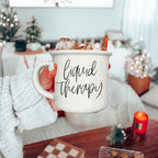 Ceramic Campfire Mug 14.5oz White Sesame Speckled Coffee Mug, Double-Sided BandsCo Straps