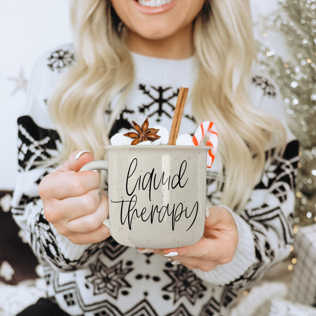 Ceramic Campfire Mug 14.5oz White Sesame Speckled Coffee Mug, Double-Sided BandsCo Straps