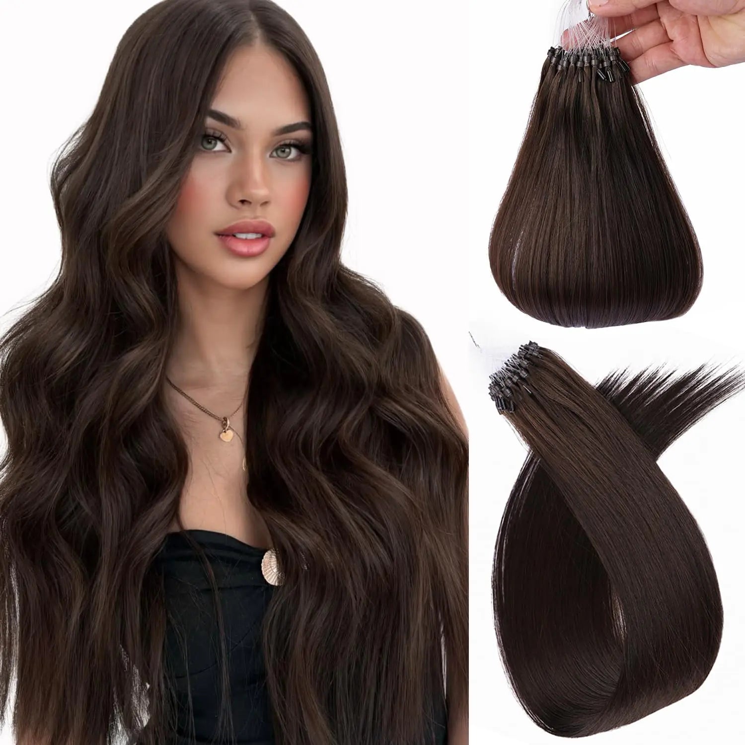 MioYio Microlink Hair Extensions Human Hair #4 Medium Brown-30g Micro link Hair Extensions Human Hair Microlink Hair Extensions Microlink Extensions ，Microlink Hair Extensions Human 20inch Pi-Mart