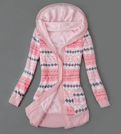 Thick Printed Hooded Knitted Cardigan Jacket Pi-Mart