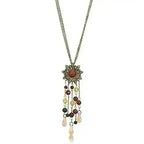 Antique Copper Onyx Pendant | Brass Chain with Garnet Stone - Femstylo
