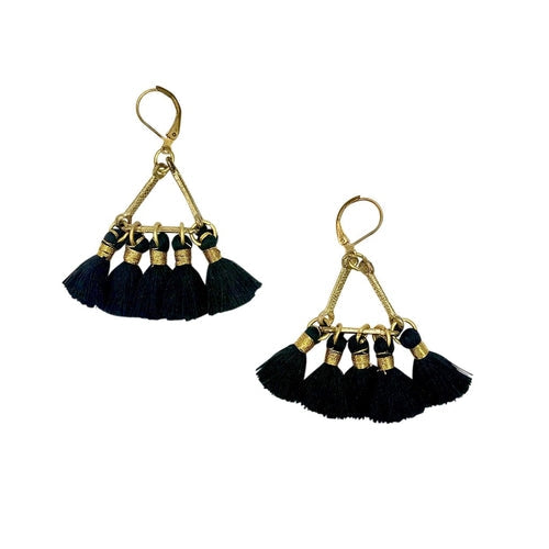 Lola Fan Tassel Earrings Boho Indian Cotton Tassels Zinc Alloy Handcrafted BandsCo Straps