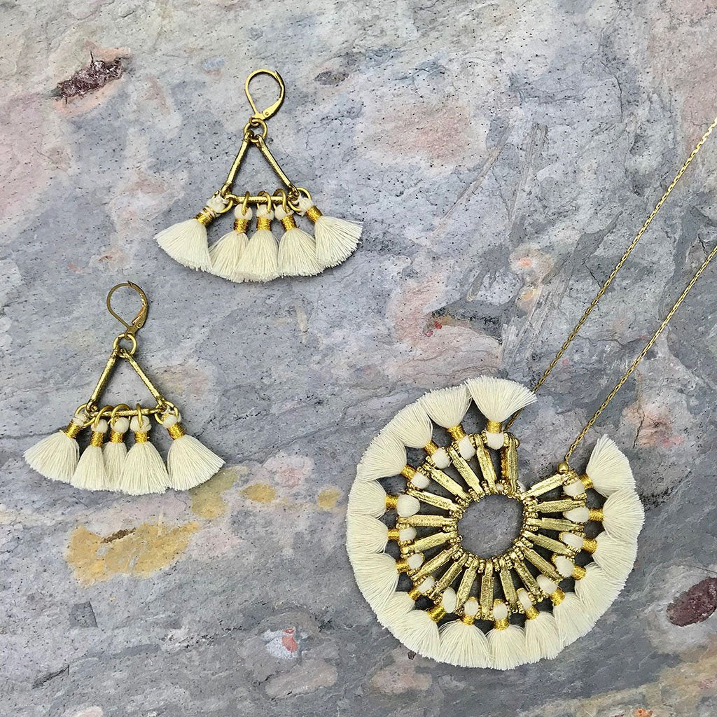 Lola Fan Tassel Earrings Boho Indian Cotton Tassels Zinc Alloy Handcrafted BandsCo Straps