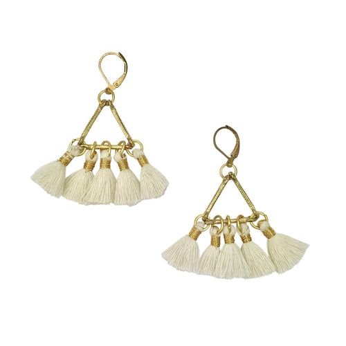 Lola Fan Tassel Earrings Boho Indian Cotton Tassels Zinc Alloy Handcrafted BandsCo Straps