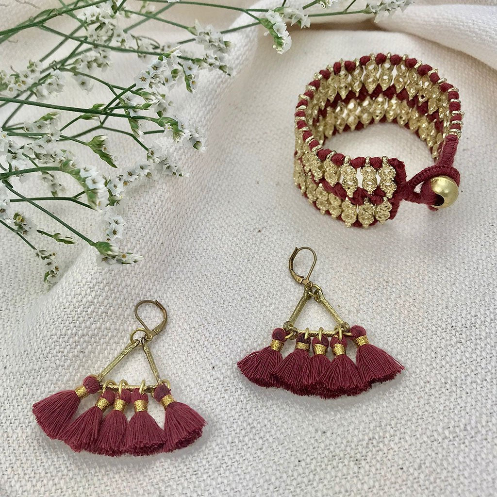 Lola Fan Tassel Earrings Boho Indian Cotton Tassels Zinc Alloy Handcrafted BandsCo Straps