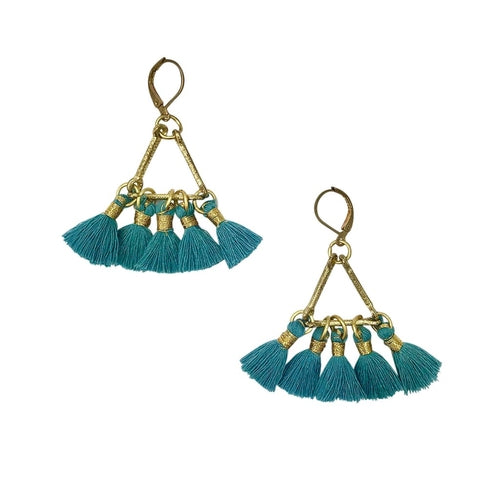 Lola Fan Tassel Earrings Boho Indian Cotton Tassels Zinc Alloy Handcrafted BandsCo Straps