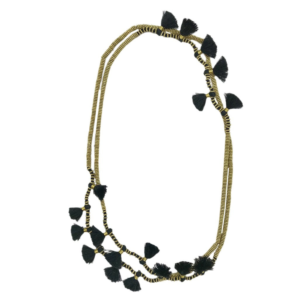 Long Cotton Tassel Necklace 23" Handmade Boho Indian Style Zinc Alloy Beads BandsCo Straps