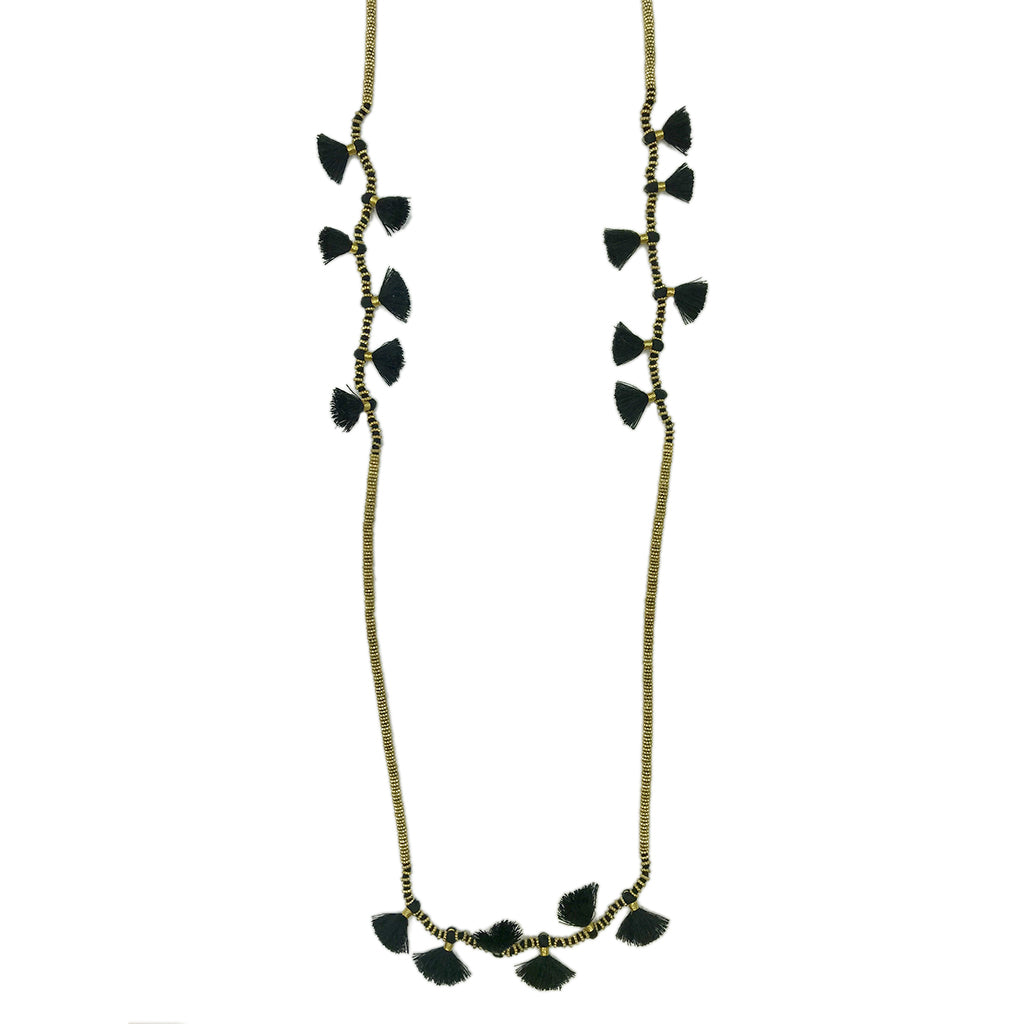 Long Cotton Tassel Necklace 23" Handmade Boho Indian Style Zinc Alloy Beads BandsCo Straps