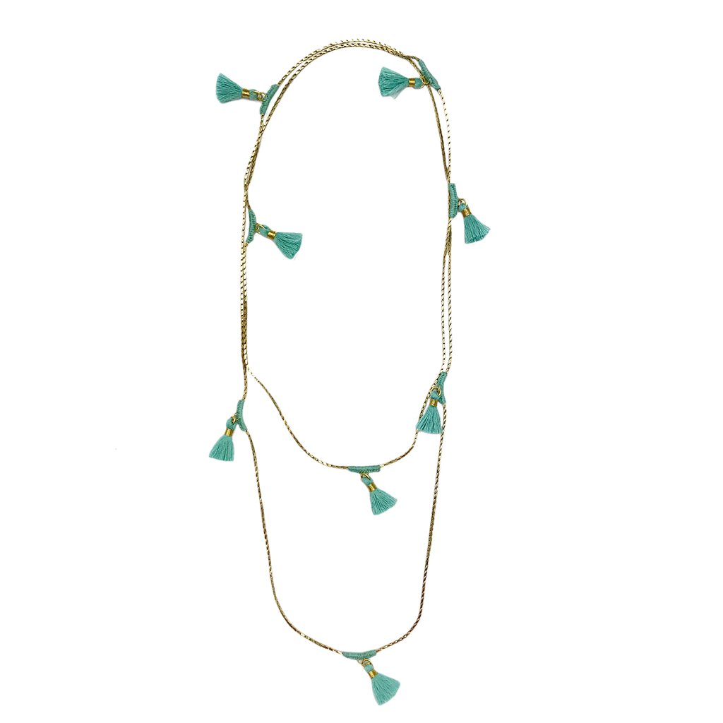 Long Cotton Tassel Necklace 25in Multiway Boho Layering Necklace Handmade India BandsCo Straps