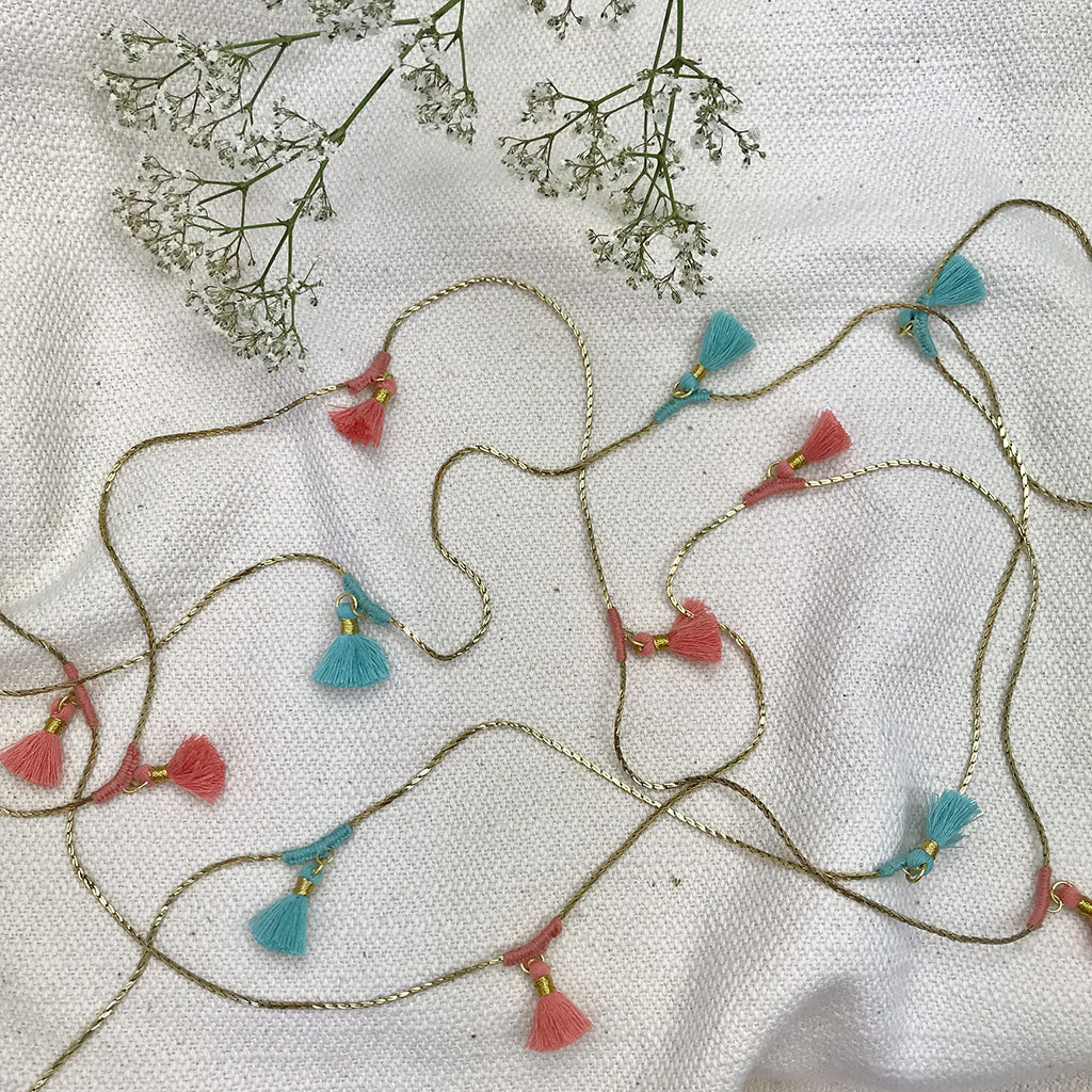 Long Cotton Tassel Necklace 25in Multiway Boho Layering Necklace Handmade India BandsCo Straps