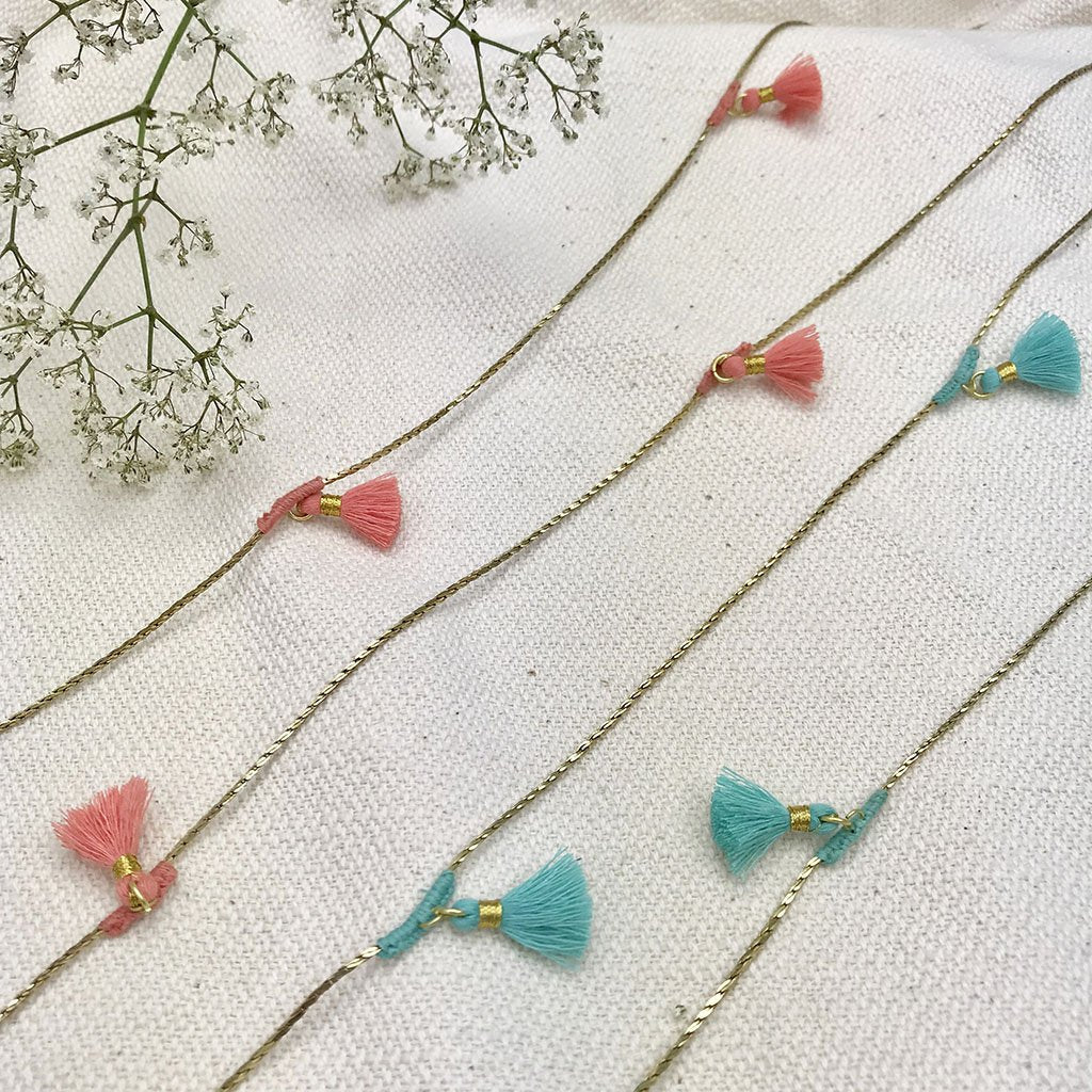 Long Cotton Tassel Necklace 25in Multiway Boho Layering Necklace Handmade India BandsCo Straps
