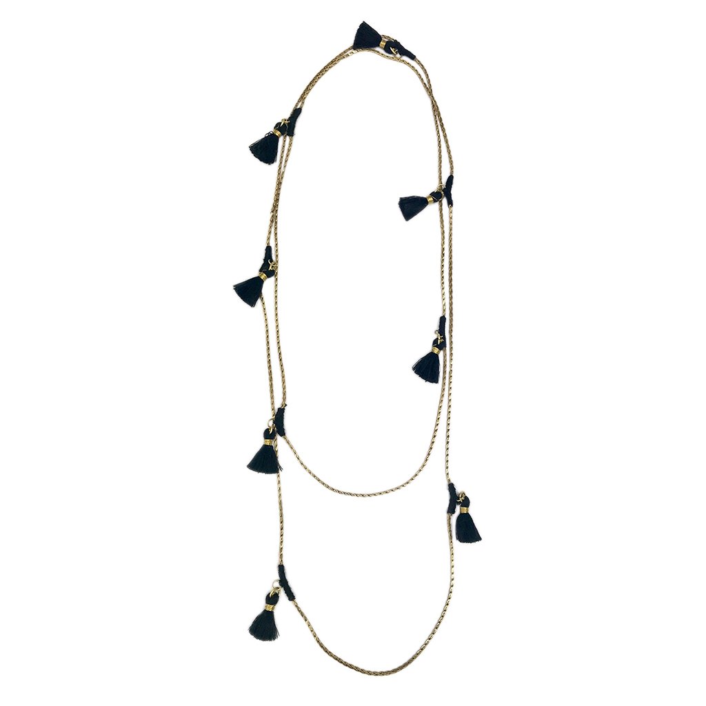 Long Cotton Tassel Necklace 25in Multiway Boho Layering Necklace Handmade India BandsCo Straps