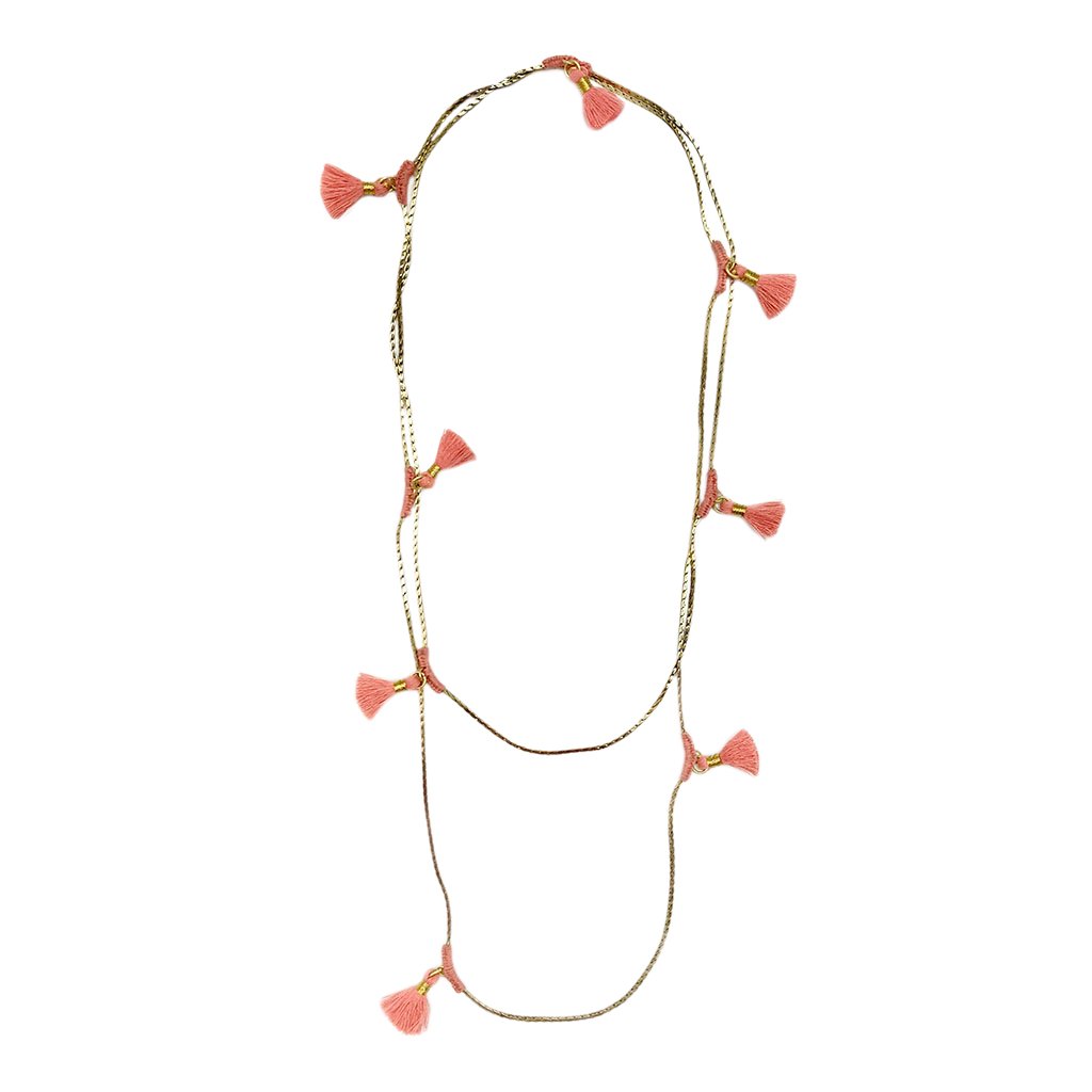 Long Cotton Tassel Necklace 25in Multiway Boho Layering Necklace Handmade India BandsCo Straps