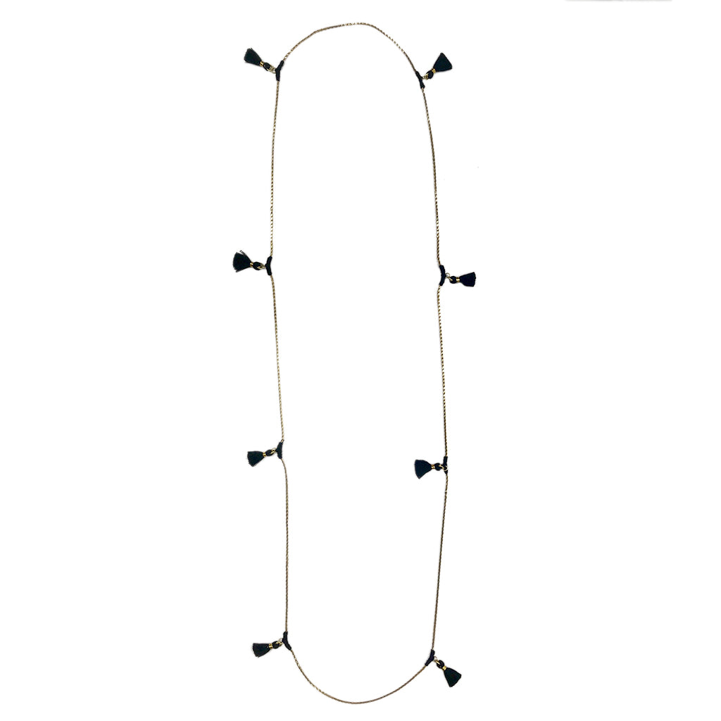 Long Cotton Tassel Necklace 25in Multiway Boho Layering Necklace Handmade India BandsCo Straps