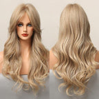 Long Honey Brown Synthetic Wigs with Side Bangs Natural Wave Wigs for Afro American Women Heat Resistant Cosplay Party Daily Use Wigs For Black Women Cosplay Wigs For Women Stevvex