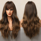 Long Honey Brown Synthetic Wigs with Side Bangs Natural Wave Wigs for Afro American Women Heat Resistant Cosplay Party Daily Use Wigs For Black Women Cosplay Wigs For Women Stevvex