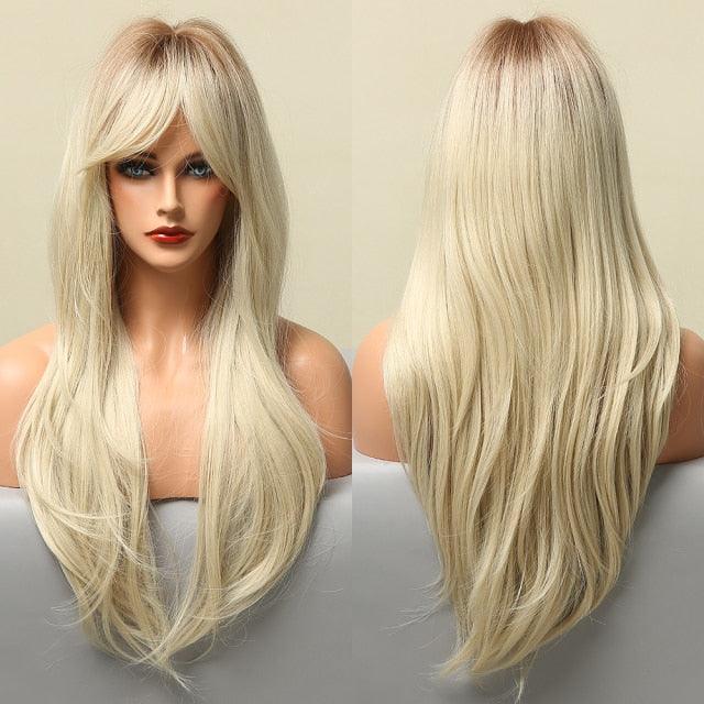 Long Honey Brown Synthetic Wigs with Side Bangs Natural Wave Wigs for Afro American Women Heat Resistant Cosplay Party Daily Use Wigs For Black Women Cosplay Wigs For Women Stevvex