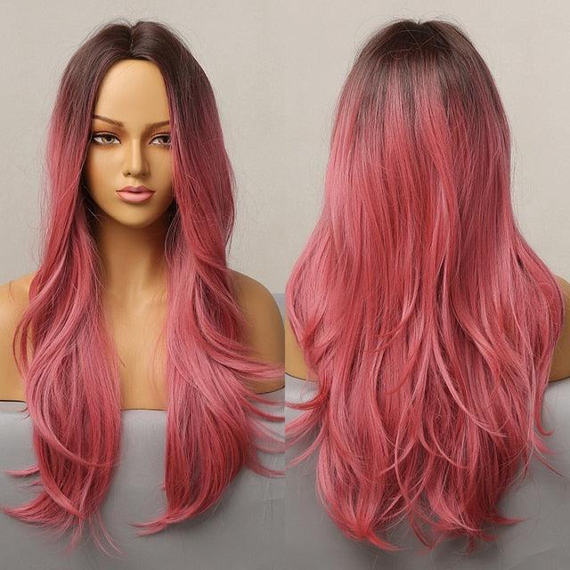 Long Honey Brown Synthetic Wigs with Side Bangs Natural Wave Wigs for Afro American Women Heat Resistant Cosplay Party Daily Use Wigs For Black Women Cosplay Wigs For Women Stevvex