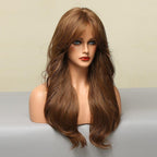 Long Honey Brown Synthetic Wigs with Side Bangs Natural Wave Wigs for Afro American Women Heat Resistant Cosplay Party Daily Use Wigs For Black Women Cosplay Wigs For Women Stevvex