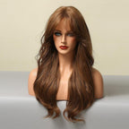 Long Honey Brown Synthetic Wigs with Side Bangs Natural Wave Wigs for Afro American Women Heat Resistant Cosplay Party Daily Use Wigs For Black Women Cosplay Wigs For Women Stevvex