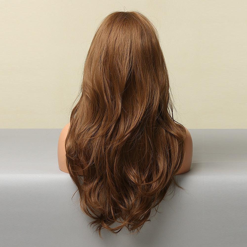 Long Honey Brown Synthetic Wigs with Side Bangs Natural Wave Wigs for Afro American Women Heat Resistant Cosplay Party Daily Use Wigs For Black Women Cosplay Wigs For Women Stevvex