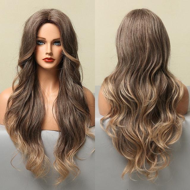 Long Honey Brown Synthetic Wigs with Side Bangs Natural Wave Wigs for Afro American Women Heat Resistant Cosplay Party Daily Use Wigs For Black Women Cosplay Wigs For Women Stevvex