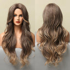 Long Honey Brown Synthetic Wigs with Side Bangs Natural Wave Wigs for Afro American Women Heat Resistant Cosplay Party Daily Use Wigs For Black Women Cosplay Wigs For Women Stevvex