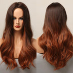 Long Honey Brown Synthetic Wigs with Side Bangs Natural Wave Wigs for Afro American Women Heat Resistant Cosplay Party Daily Use Wigs For Black Women Cosplay Wigs For Women Stevvex