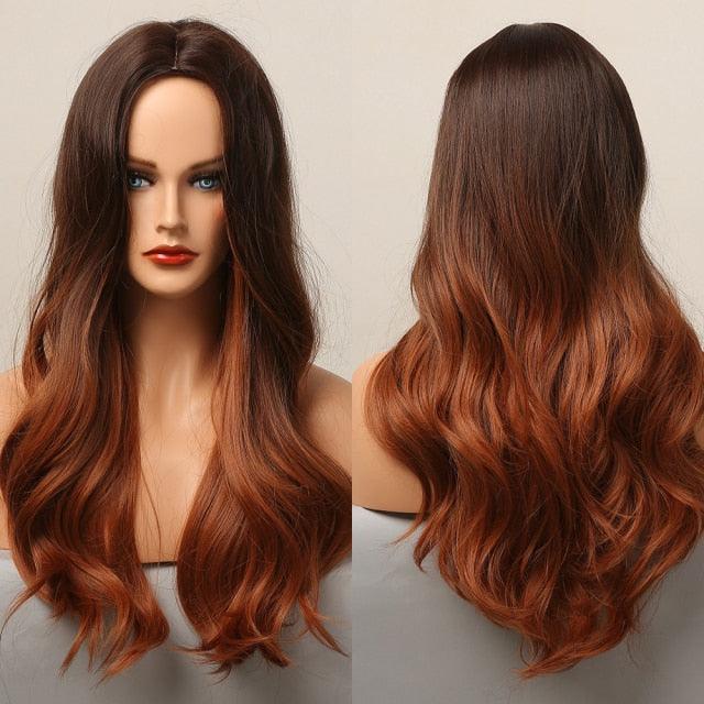 Long Honey Brown Synthetic Wigs with Side Bangs Natural Wave Wigs for Afro American Women Heat Resistant Cosplay Party Daily Use Wigs For Black Women Cosplay Wigs For Women Stevvex