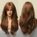Long Honey Brown Synthetic Wigs with Side Bangs Natural Wave Wigs for Afro American Women Heat Resistant Cosplay Party Daily Use Wigs For Black Women Cosplay Wigs For Women Stevvex